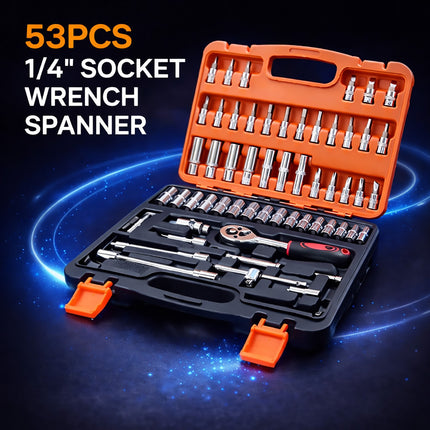 53Pcs 1/4 Inch Ratchet Scoket Wrench Spanner Set Quick Release for Car Repair