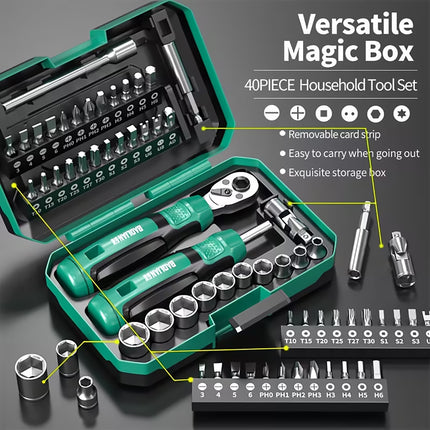 40 in 1 Ratchet Wrench and Screwdriver Kit For Mechanic DIY Car Repair Tool Set