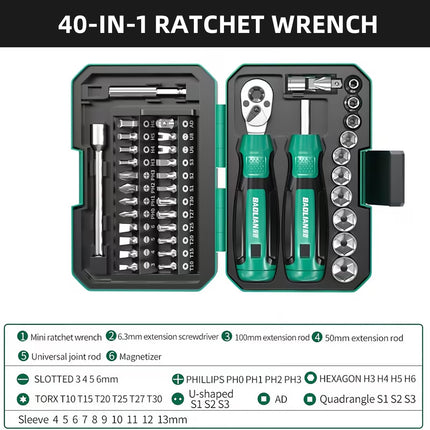 40 in 1 Ratchet Wrench and Screwdriver Kit For Mechanic DIY Car Repair Tool Set