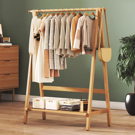 Bamboo Floor Standing Coat Rack Durable Space Saving for Bedroom Entryway Use