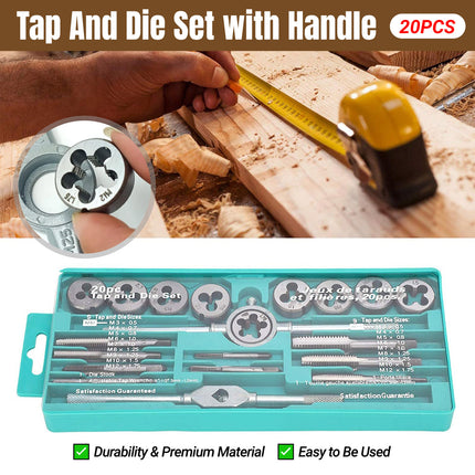 Metric Tap And Die Set Alloy Steel Threading Tool With Handle Wrench Hardware Kit