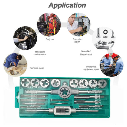 Metric Tap And Die Set Alloy Steel Threading Tool With Handle Wrench Hardware Kit