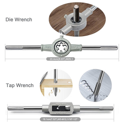Metric Tap And Die Set Alloy Steel Threading Tool With Handle Wrench Hardware Kit