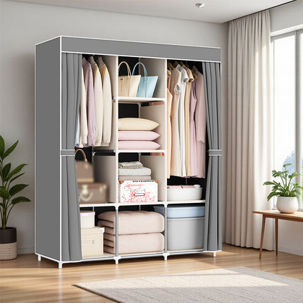 Simple Wardrobe with Dustproof Curtain Space Saving Stable Durable for Home Use