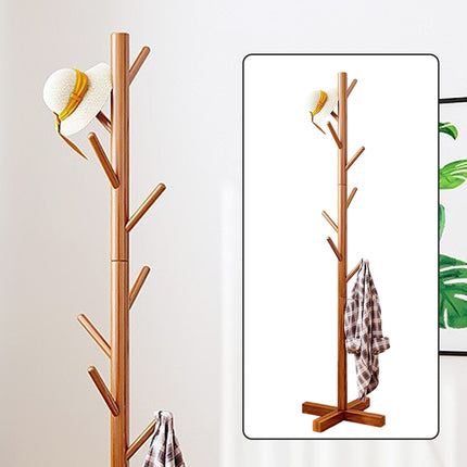 Freestanding Wooden Coat Rack Clothes Hanger with 8 Hooks for Entryway Bedroom