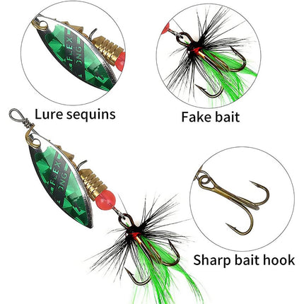 Lure Bait Composite Rotating Spoon 3.5-8g Feather Hook Metal Artificial Lure