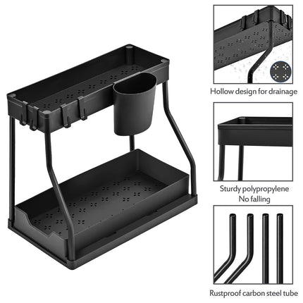 Under Sink Storage Rack Double Layer Organizer Shelf Kitchen Bathroom Cabinet