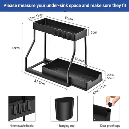 Under Sink Storage Rack Double Layer Organizer Shelf Kitchen Bathroom Cabinet