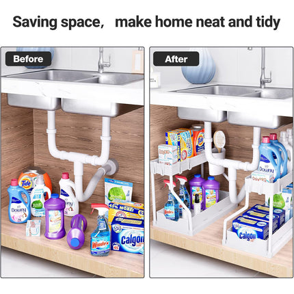 Under Sink Storage Rack Double Layer Organizer Shelf Kitchen Bathroom Cabinet
