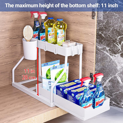 Under Sink Storage Rack Double Layer Organizer Shelf Kitchen Bathroom Cabinet