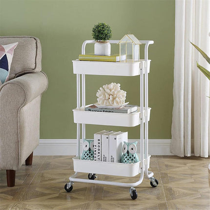 3Tier Trolley Shelf Organiser with Wheels Removable Storage Cart for Home Office