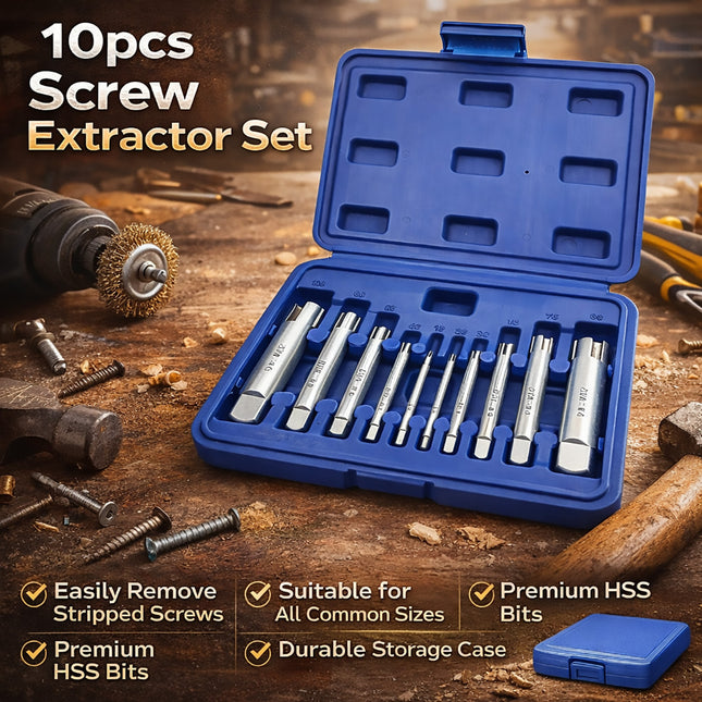 10Pcs Screw Extractor Set Metric M4-M22 Stripped Screw Remover Kit Pro Tool