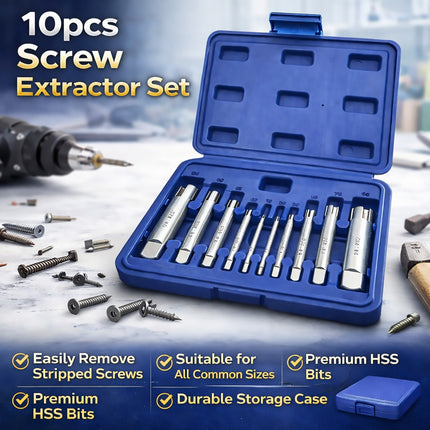 10Pcs Screw Extractor Set Metric M4-M22 Stripped Screw Remover Kit Pro Tool