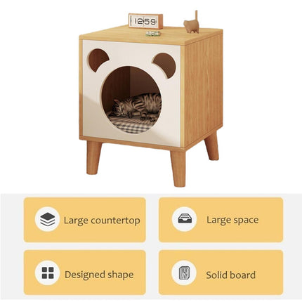 Wooden Cat Bedside Cabinet Multifunctional Cattery Storage Nightstand Furniture