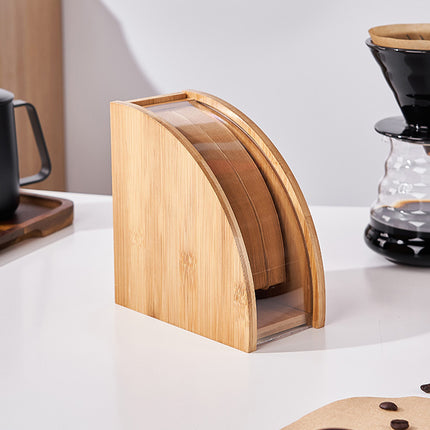 Sector Shape Wood Coffee Filter Paper Storage Rack Transparent Dust Cover