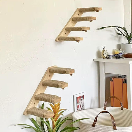 4 Step Cat Climbing Shelf Wall Mounted Perch Scratching Post Ladder Platform