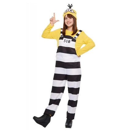 M/L Minions Halloween Costume Yellow Striped Prisoner Cartoon Character Clothes