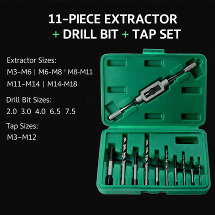 11Pcs Screw Extractor and Tap Wrench Set With Drill Bits For Woodwork Car Repair