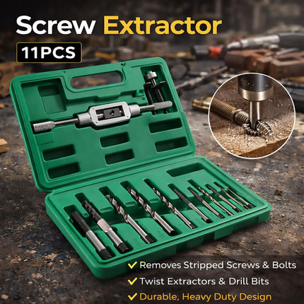 11Pcs Screw Extractor and Tap Wrench Set With Drill Bits For Woodwork Car Repair