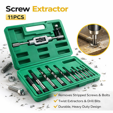 11Pcs Screw Extractor and Tap Wrench Set With Drill Bits For Woodwork Car Repair