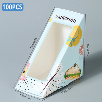 100pcs Triangle Window Sandwich Boxes Kraft Food Packing Takeaway Containers