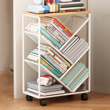 Mobile Wheeled Small Bookshelf Floor Storage Rack for Home Office Storage