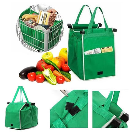 4 x Reusable Supermarket Shopping Trolley Clip-on Large Foldable Grab Handle Bag