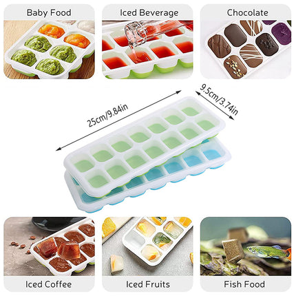 4Pcs Ice Cube Tray With Lid Easy Release Silicone Mould 14 Cubes Container Mold