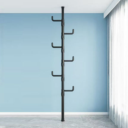 Indoor Floor Standing Telescopic Coat Rack with 6 Hooks Space Saving Daily Use
