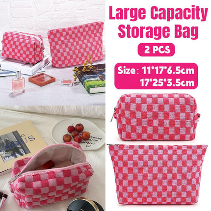 Checkerboard Makeup Bag Large Capacity Knitted Storage Bag Portable Toiletry