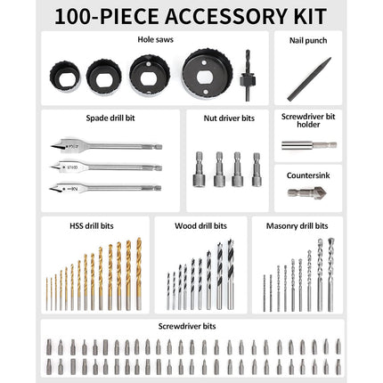 100Pcs MultiFunctional Drill Bit Set Woodworking Carpenter Tools For DIY Use