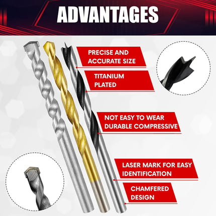 100Pcs MultiFunctional Drill Bit Set Woodworking Carpenter Tools For DIY Use