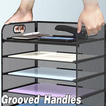 5 Tray Paper Organizer with Handle Mesh Desk File Letter Holder Black Storage