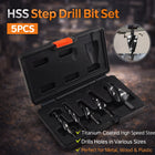 5Pcs HSS Step Drill Bit Set One-Piece Shank Multi Size For Metal Wood Plastic