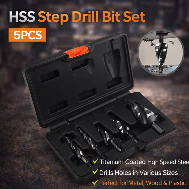 5Pcs HSS Step Drill Bit Set One-Piece Shank Multi Size For Metal Wood Plastic
