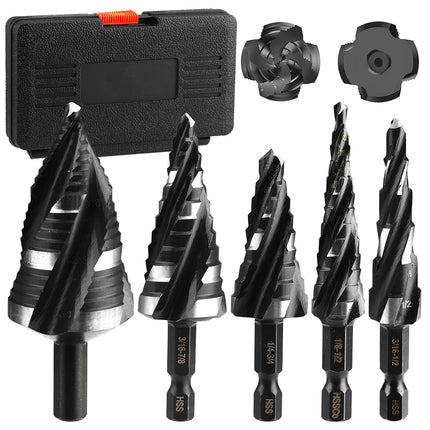 5Pcs HSS Step Drill Bit Set One-Piece Shank Multi Size For Metal Wood Plastic