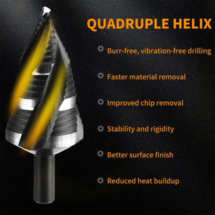 5Pcs HSS Step Drill Bit Set One-Piece Shank Multi Size For Metal Wood Plastic