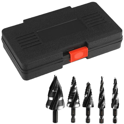 5Pcs HSS Step Drill Bit Set One-Piece Shank Multi Size For Metal Wood Plastic
