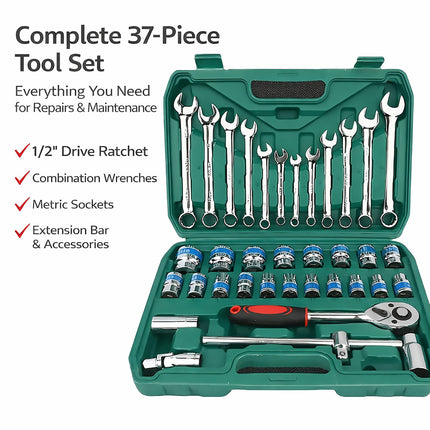 37Pcs Car Repair Wrench Socket Tool Set Automotive Garage Professional Mechanic