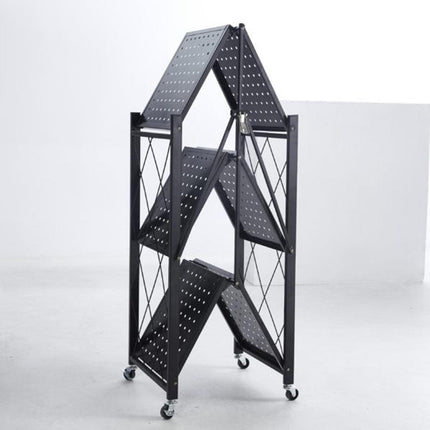 3-Tier Black Foldable Kitchen Storage Rack No-Drill Microwave Oven Shelf Stand