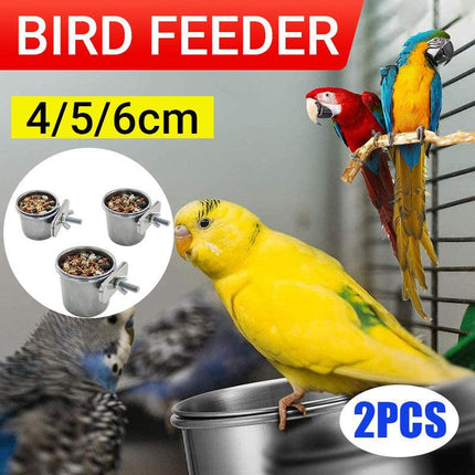 2X 4/5/6Cm Parrot Pet Stainless Steel Food Water Bowl Bird Feeder Crate Cage Aimall