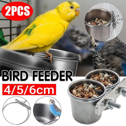 2X 4/5/6Cm Parrot Pet Stainless Steel Food Water Bowl Bird Feeder Crate Cage Aimall
