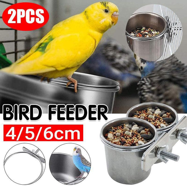 2X 4/5/6Cm Parrot Pet Stainless Steel Food Water Bowl Bird Feeder Crate Cage Aimall