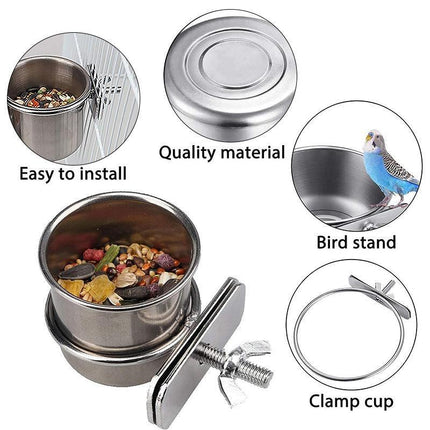 2X 4/5/6Cm Parrot Pet Stainless Steel Food Water Bowl Bird Feeder Crate Cage Aimall