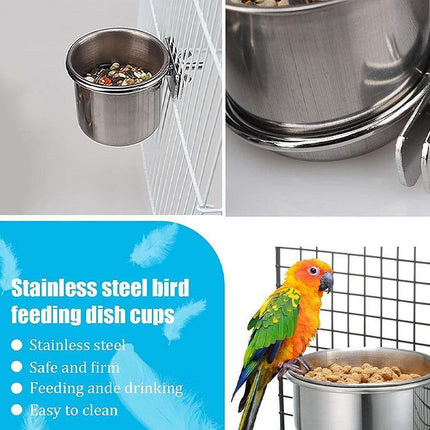 2X 4/5/6Cm Parrot Pet Stainless Steel Food Water Bowl Bird Feeder Crate Cage Aimall