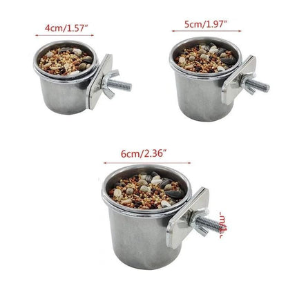 2X 4/5/6Cm Parrot Pet Stainless Steel Food Water Bowl Bird Feeder Crate Cage Aimall