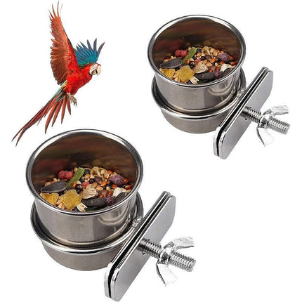 2X 4/5/6Cm Parrot Pet Stainless Steel Food Water Bowl Bird Feeder Crate Cage Aimall