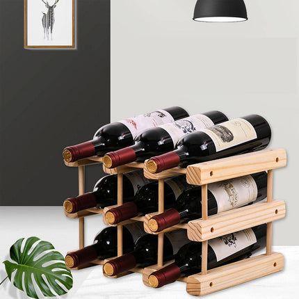 Wine Rack Wooden Storage Stand 9 Bottle Timber Cellar Holder Organizer Shelf