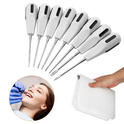 8Pcs/Set Dental Elevator Instrument Set Stainless Steel Luxating Kit With Handle