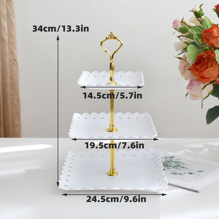 4PCS Set 3 Tier Cake Display Stand White with Gold Accents for Dessert Party